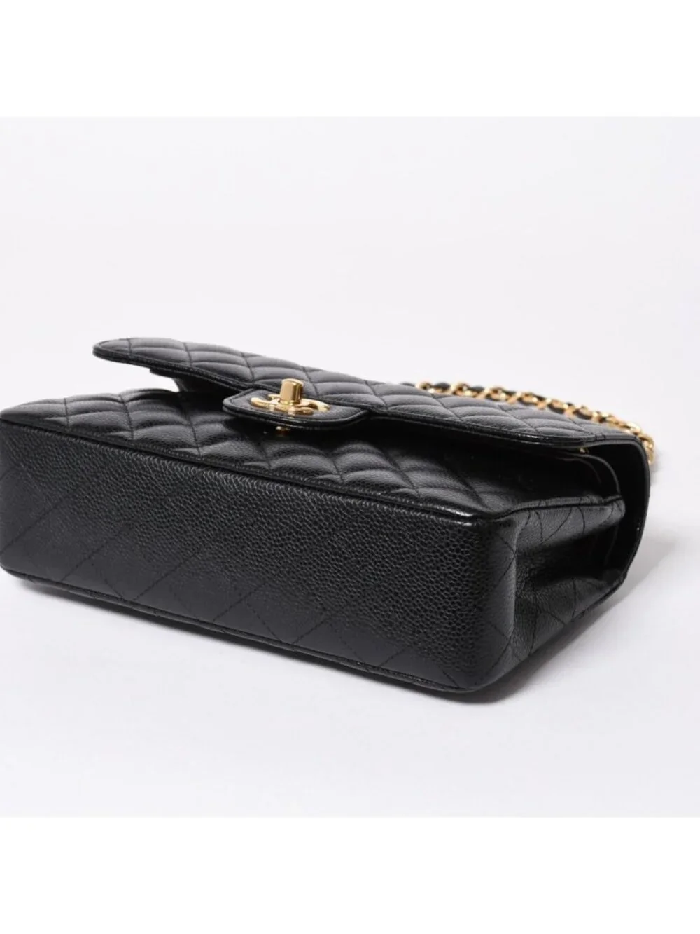 Chanel Quilted 23 Double Flap Chain Shoulder Bag CC Logo Caviar Leather Black